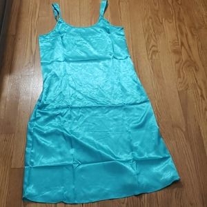 A blue silk dress low